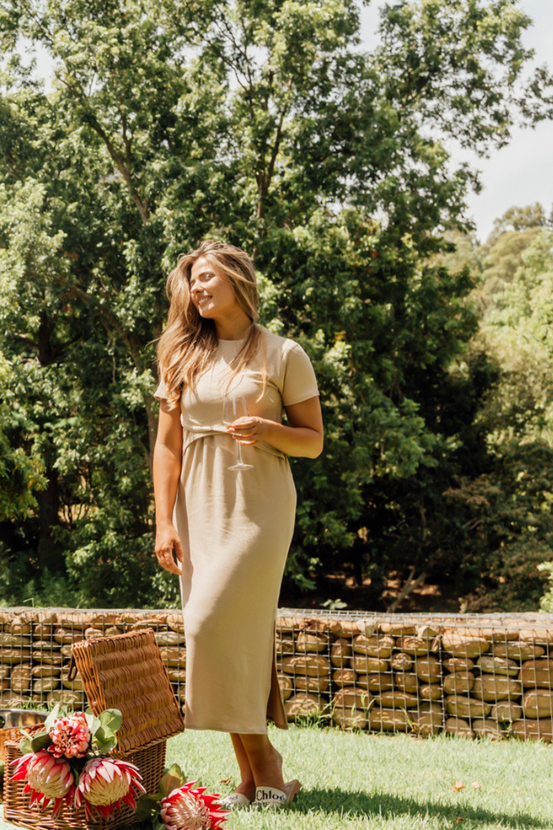 Alexis Dress Ribbed | Nude