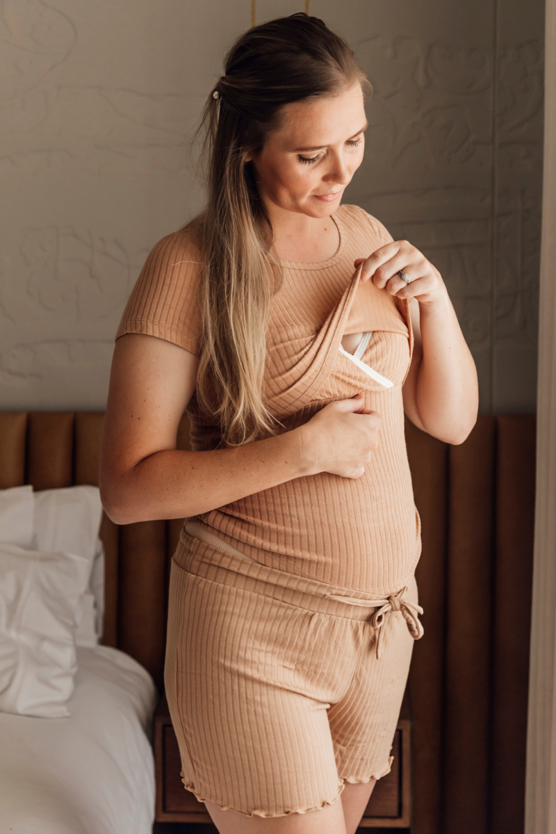 Loungewear Tee and Shorts | Cappuccino ribbed