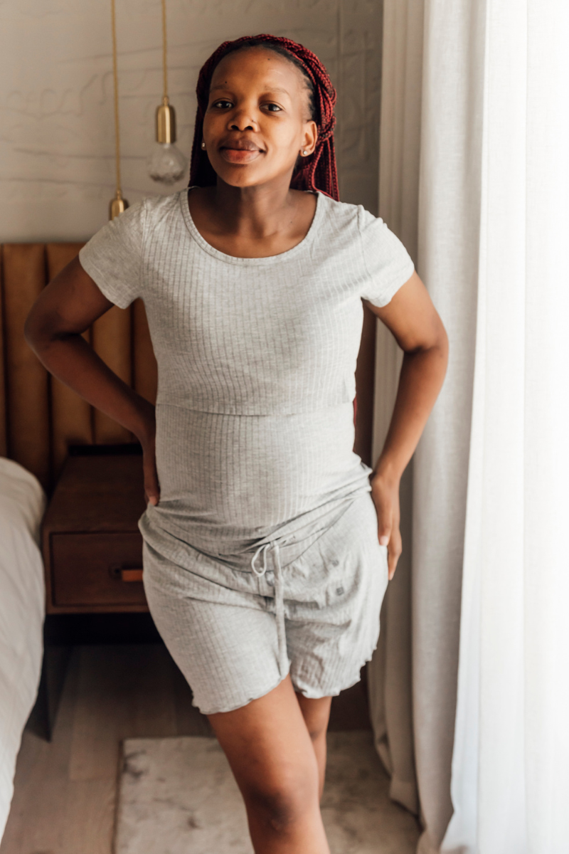 Loungewear Tee and Shorts | Grey Melange ribbed