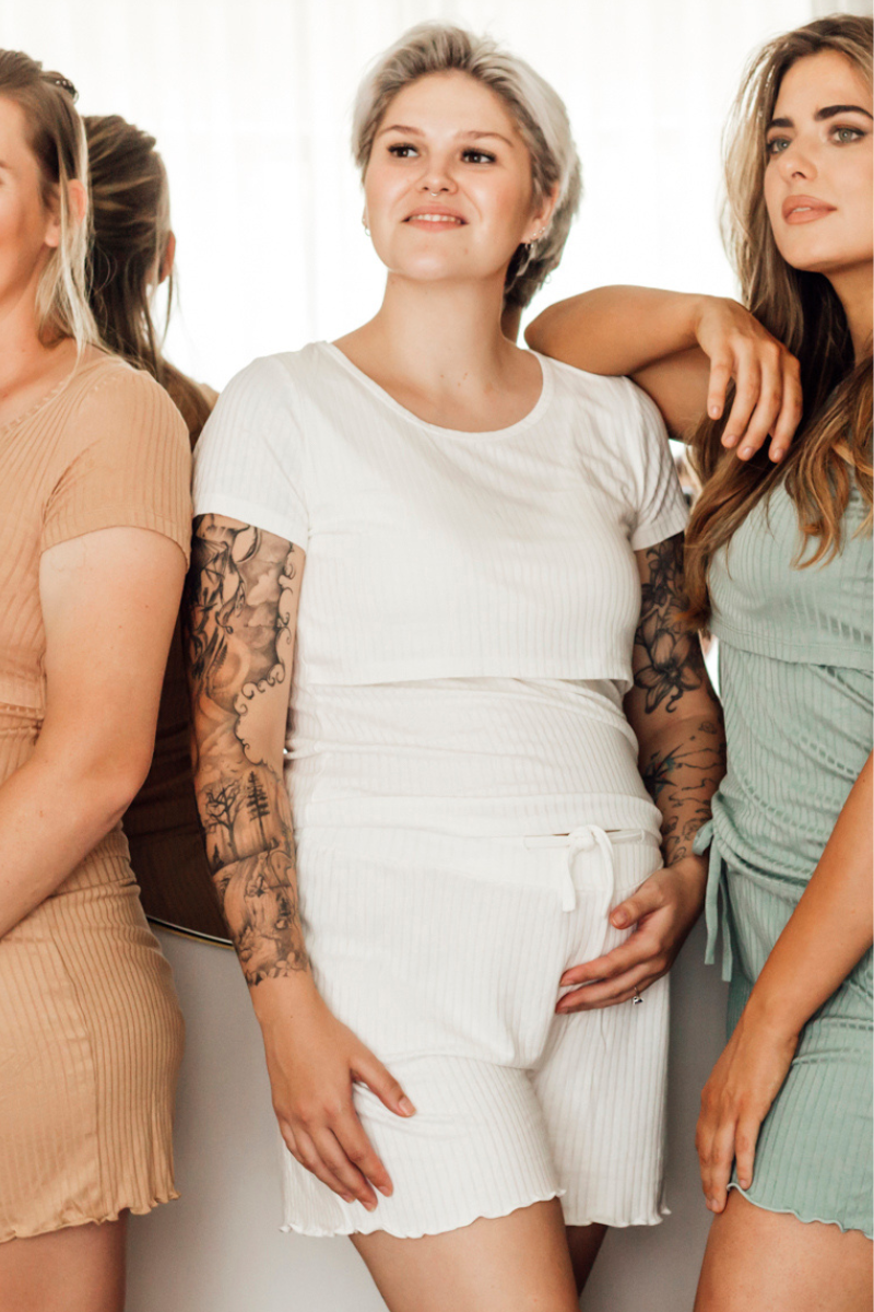 Loungewear Tee and Shorts | White ribbed