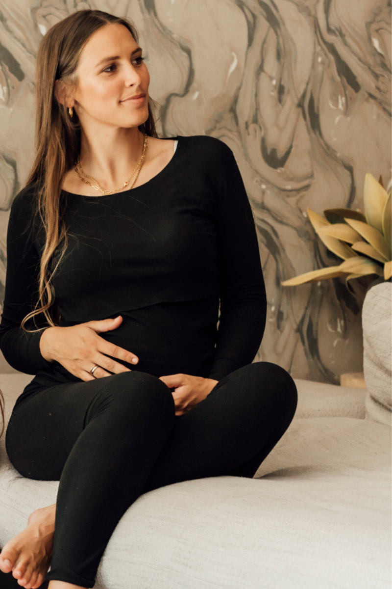 Loungewear Long Tee and Pants | Midnight Black