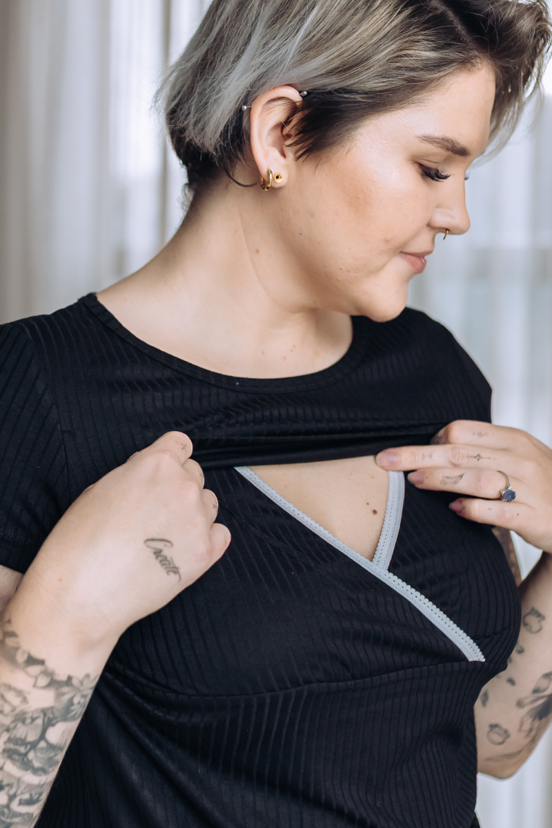 Loungewear Tee and Shorts | Black ribbed