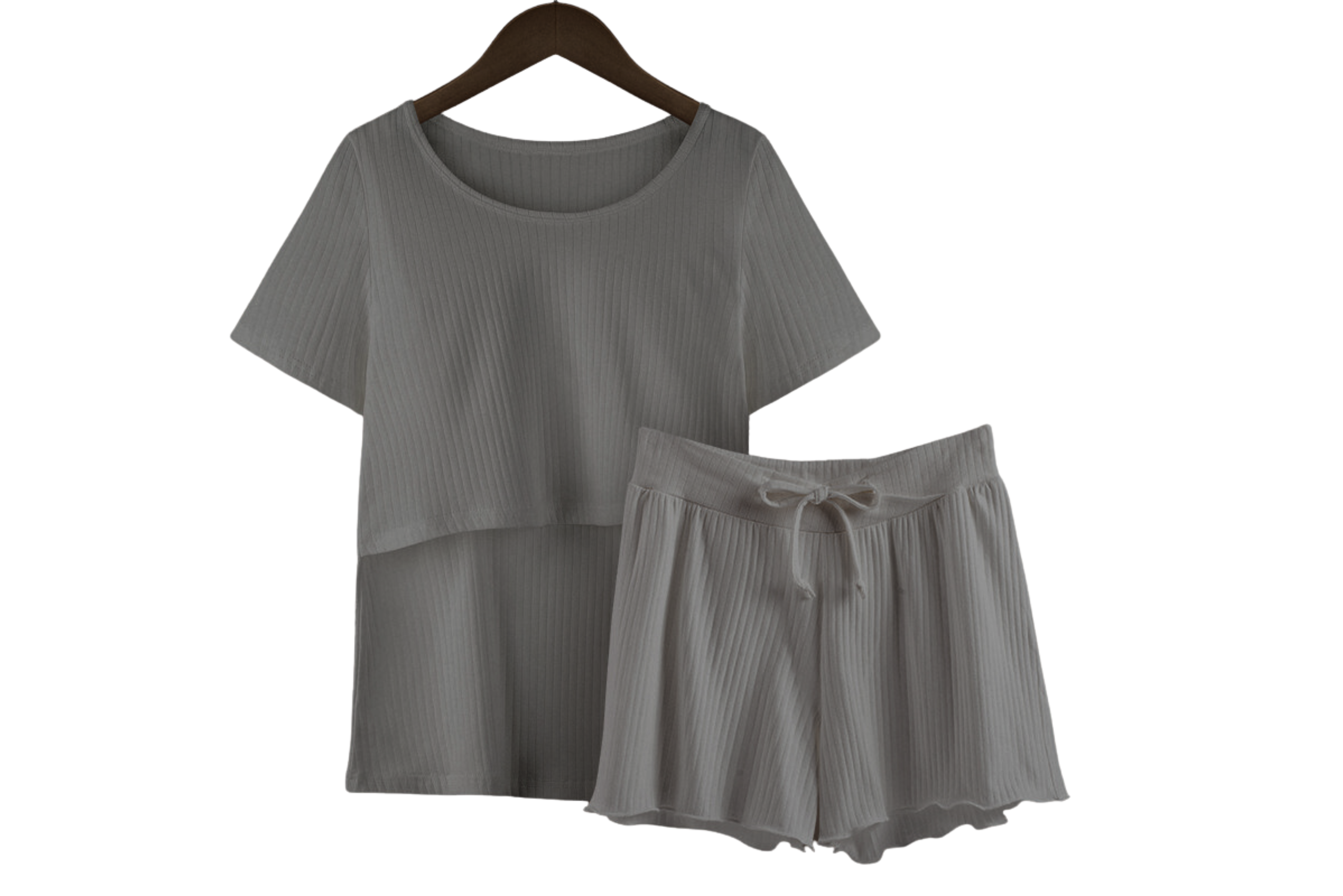 Loungewear Tee and Shorts | Black ribbed